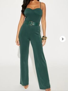 Fashion Nova Dark Green Belted Wide-Leg Jumpsuit